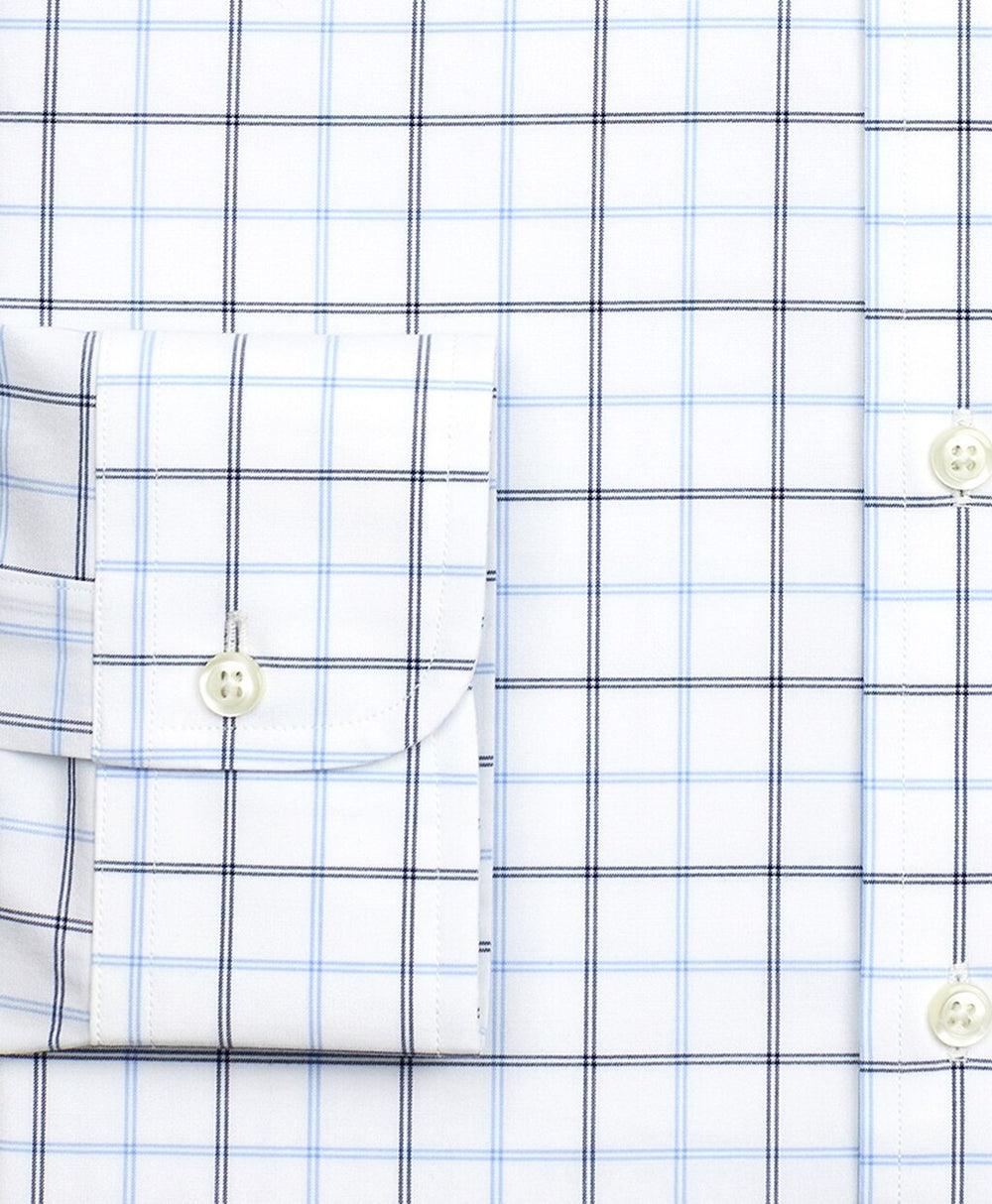 Brooks Brothers Men Stretch Regent Fitted Dress Shirt, Non-Iron Poplin Ainsley Collar Double-Grid Check