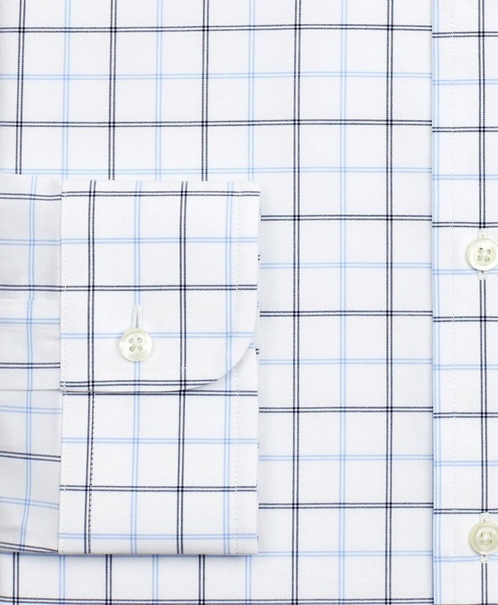 Brooks Brothers Men Stretch Regent Fitted Dress Shirt, Non-Iron Poplin English Collar Double-Grid Check