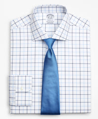 Brooks Brothers Men Stretch Regent Fitted Dress Shirt, Non-Iron Poplin English Collar Double-Grid Check