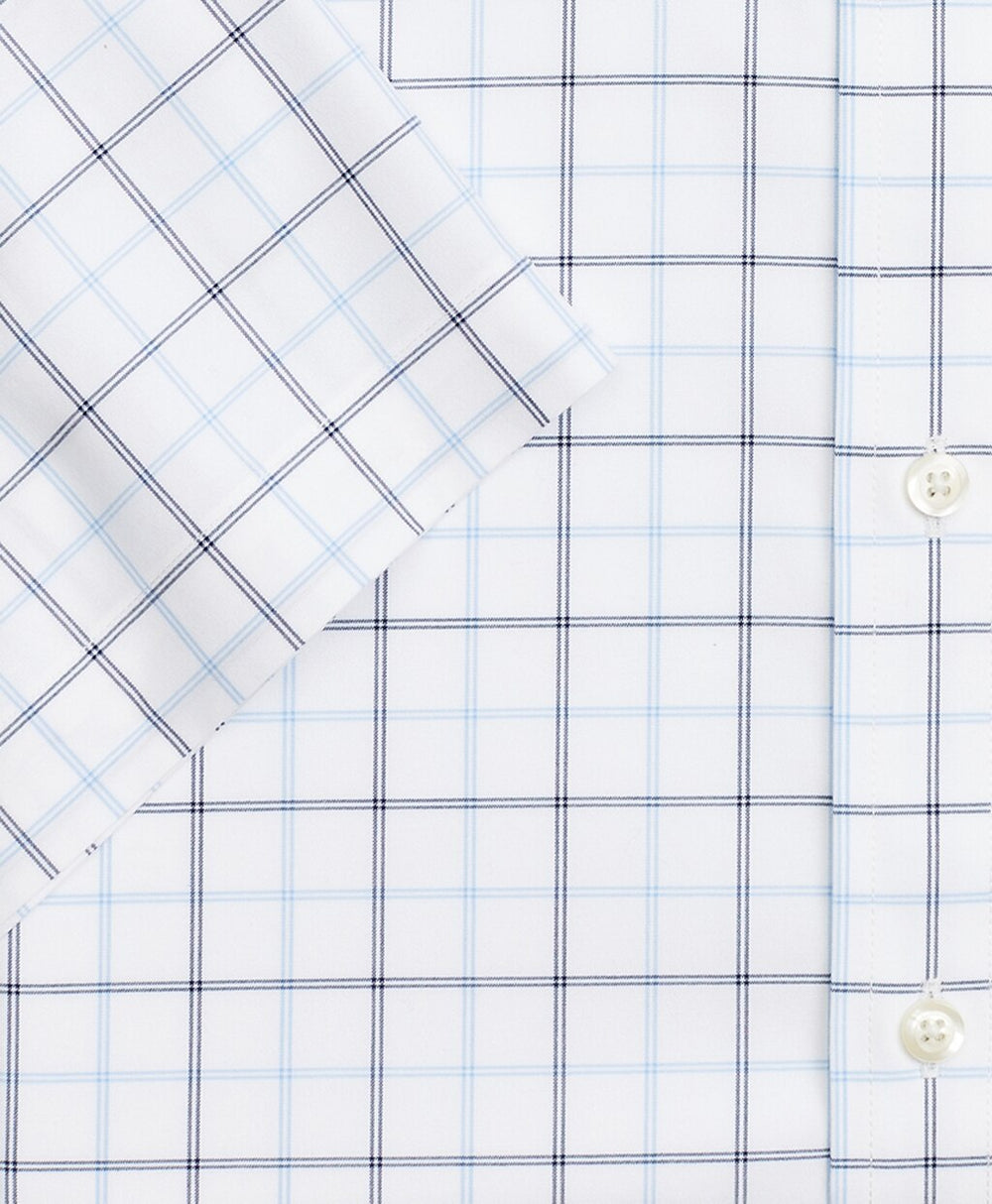 Brooks Brothers Men Stretch Madison Classic-Fit Dress Shirt, Non-Iron Twill Short-Sleeve Double-Grid Checkk