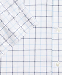 Brooks Brothers Men Stretch Madison Classic-Fit Dress Shirt, Non-Iron Twill Short-Sleeve Double-Grid Checkk
