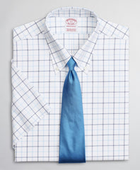 Brooks Brothers Men Stretch Madison Classic-Fit Dress Shirt, Non-Iron Twill Short-Sleeve Double-Grid Checkk