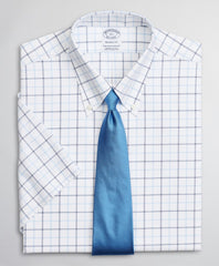 Brooks Brothers Men Stretch Regent Fitted Dress Shirt, Non-Iron Twill Short-Sleeve Double-Grid Check