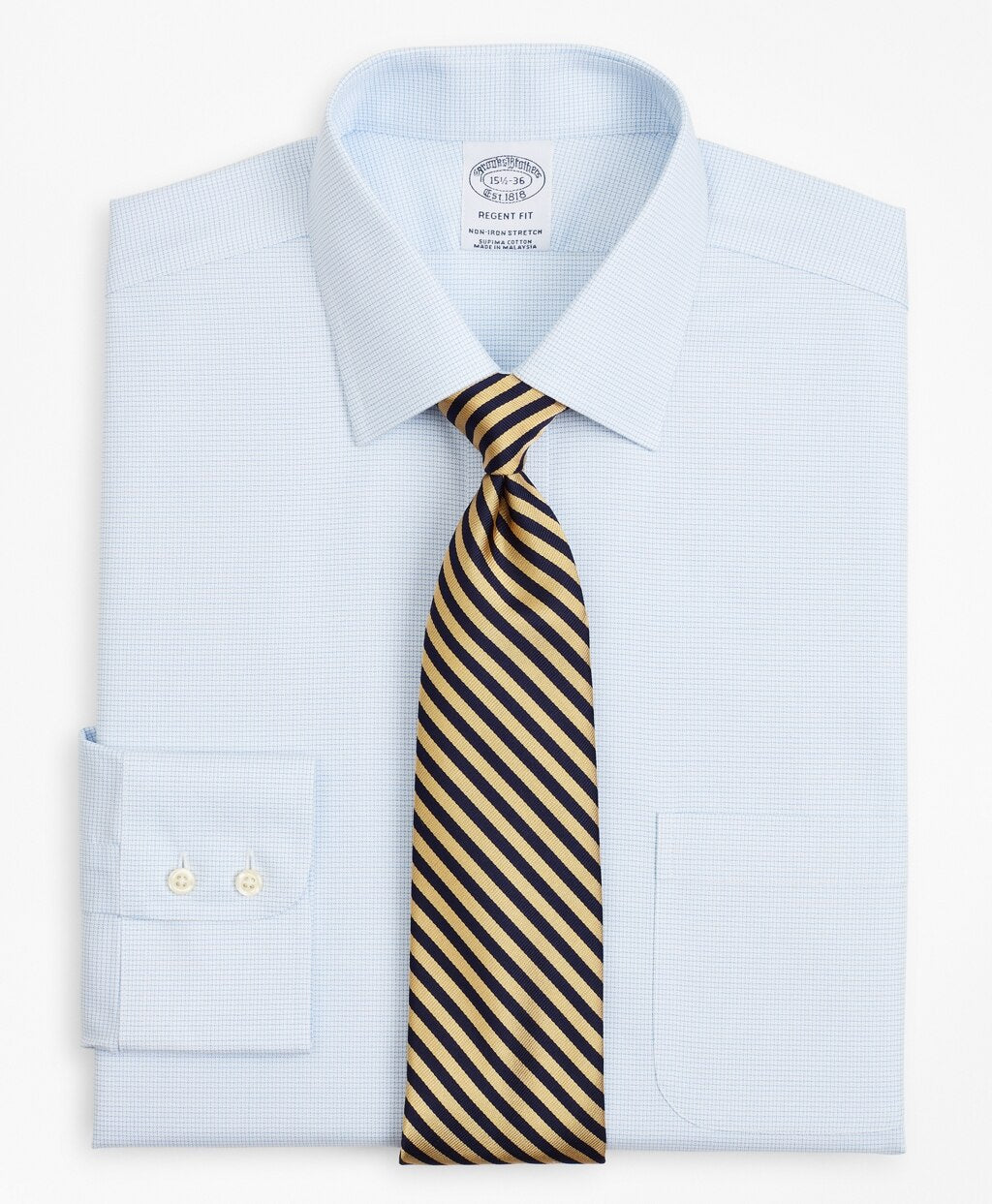 Brooks Brothers Men Stretch Regent Fitted Dress Shirt, Non-Iron Twill Ainsley Collar Micro-Check