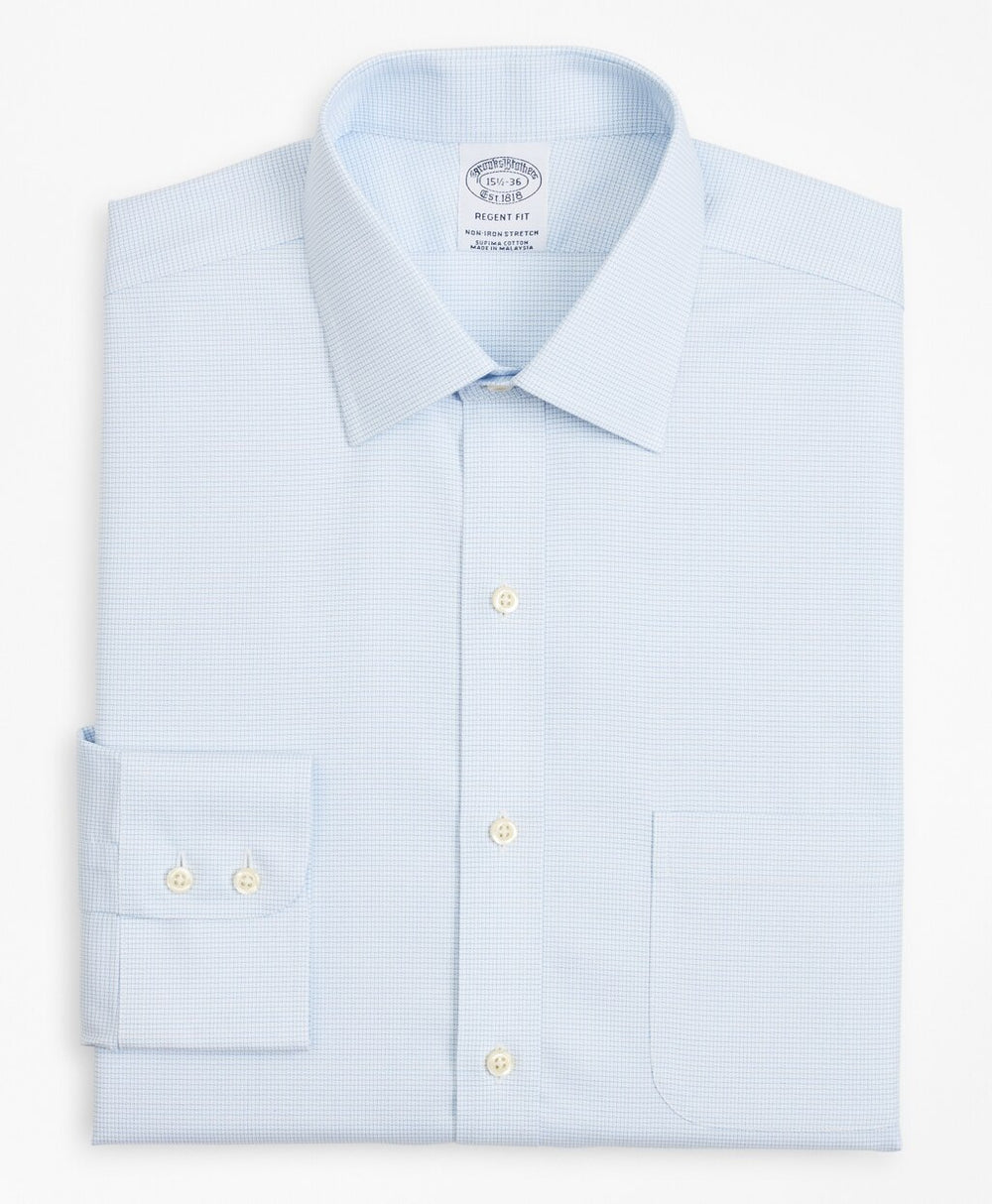 Brooks Brothers Men Stretch Regent Fitted Dress Shirt, Non-Iron Twill Ainsley Collar Micro-Check