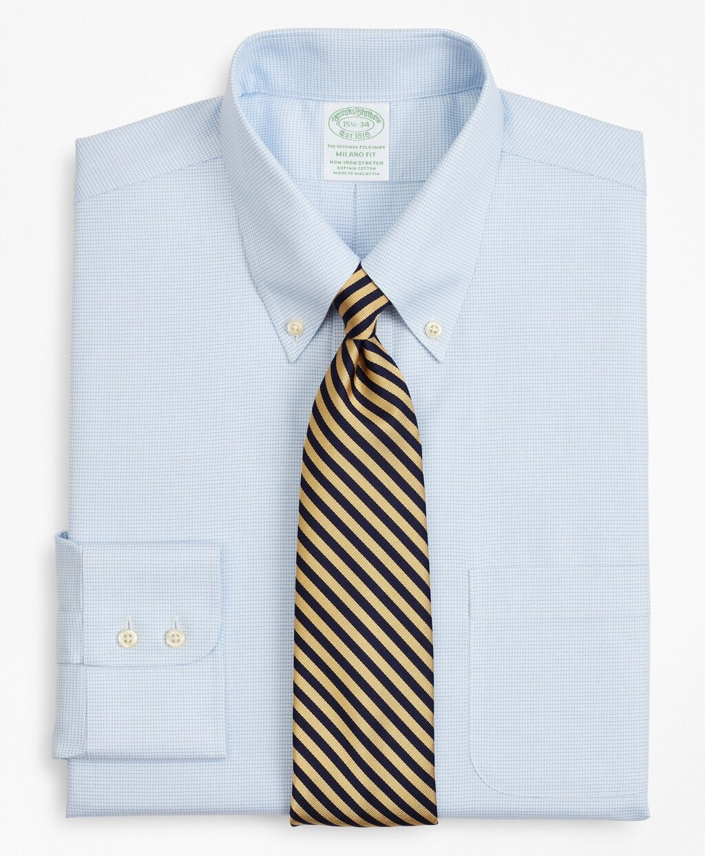 Brooks Brothers Men Stretch Milano Slim-Fit Dress Shirt, Non-Iron Twill Button-Down Collar Micro-Check