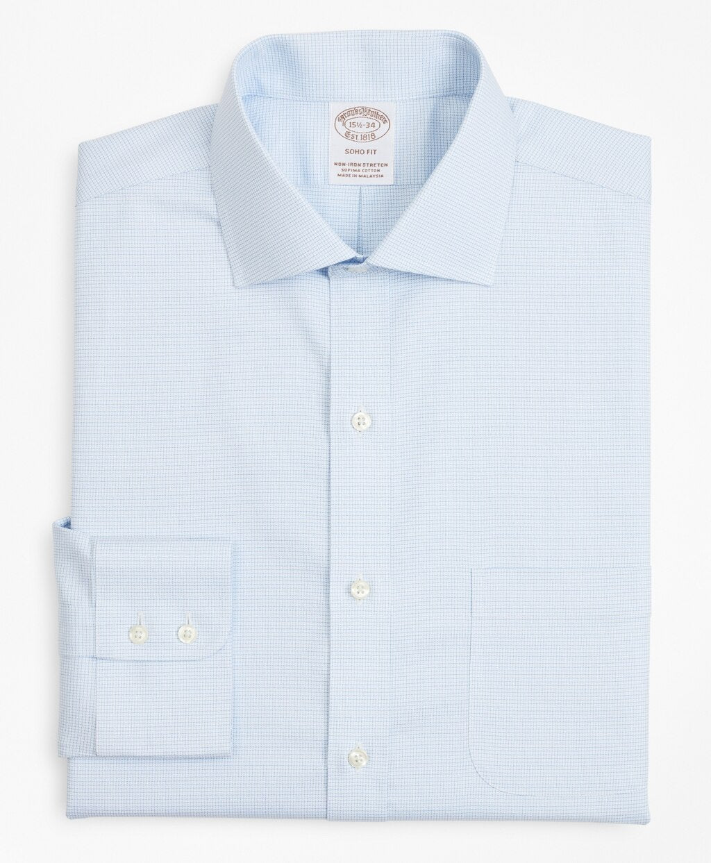 Brooks Brothers Men Stretch Soho Extra-Slim-Fit Dress Shirt, Non-Iron Twill English Collar Micro-Check