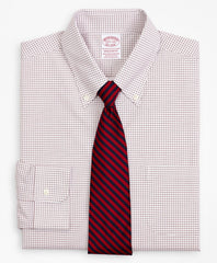 Brooks Brothers Men Stretch Madison Classic-Fit Dress Shirt, Non-Iron Poplin Button-Down Collar Small Grid Check
