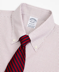 Brooks Brothers Men Stretch Regent Fitted Dress Shirt, Non-Iron Poplin Button-Down Collar Small Grid Check