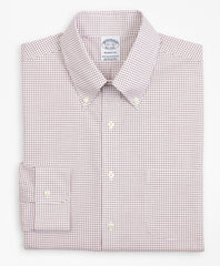 Brooks Brothers Men Stretch Regent Fitted Dress Shirt, Non-Iron Poplin Button-Down Collar Small Grid Check
