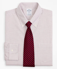 Brooks Brothers Men Stretch Regent Fitted Dress Shirt, Non-Iron Poplin Button-Down Collar Small Grid Check