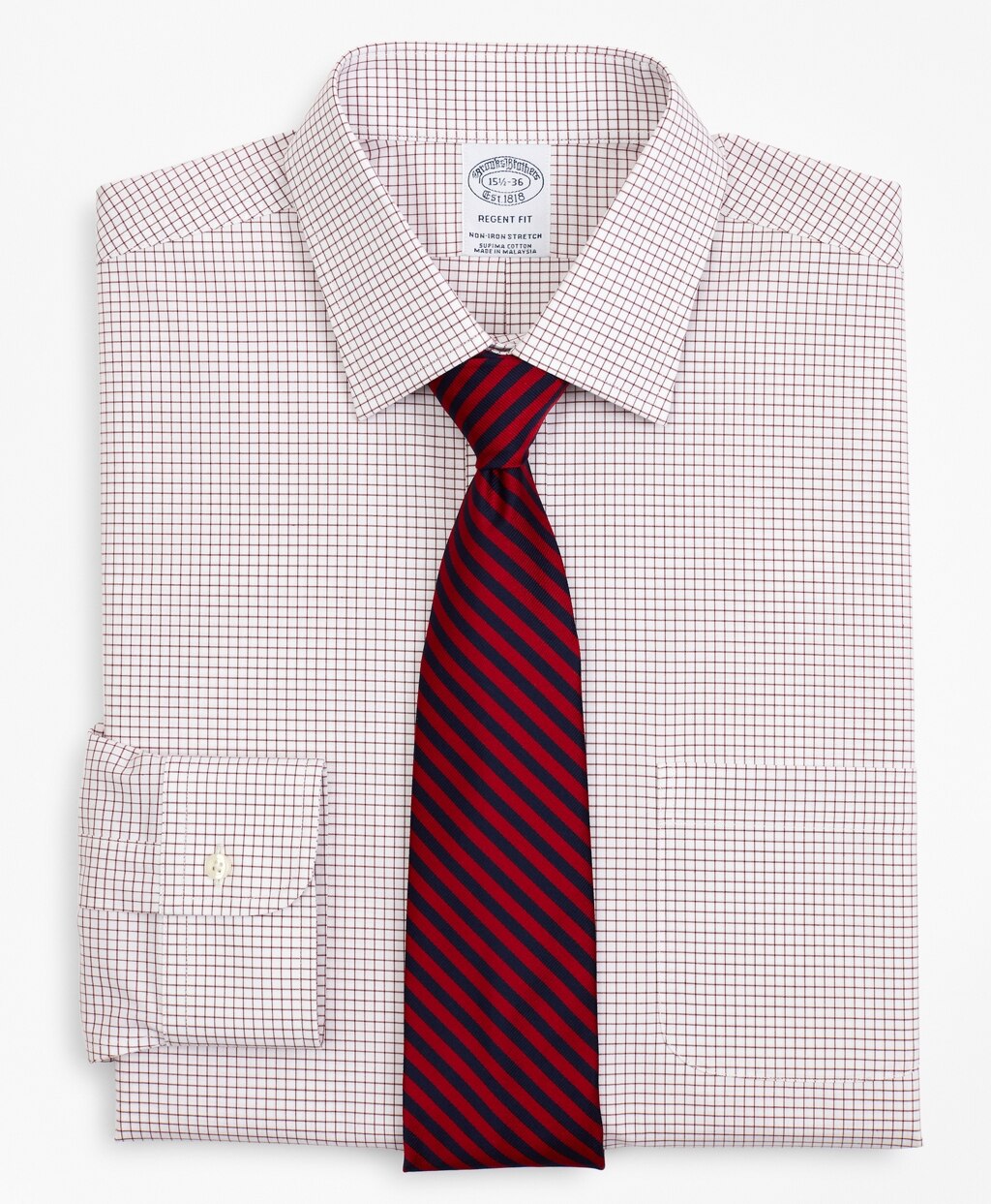 Brooks Brothers Men Stretch Regent Fitted Dress Shirt, Non-Iron Poplin Ainsley Collar Small Grid Check