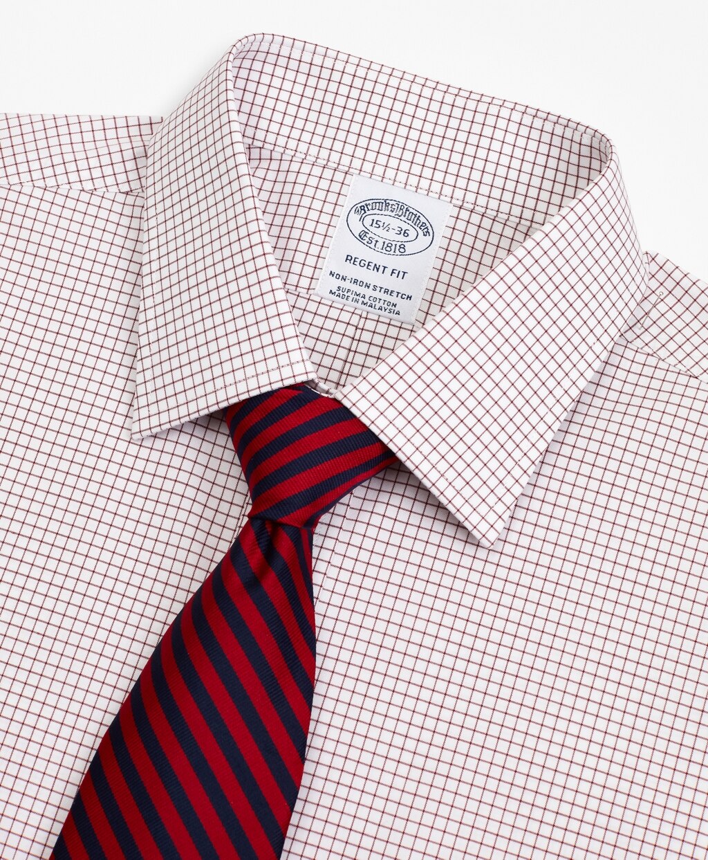 Brooks Brothers Men Stretch Regent Fitted Dress Shirt, Non-Iron Poplin Ainsley Collar Small Grid Check