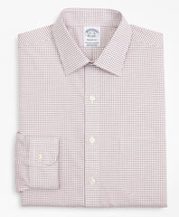 Brooks Brothers Men Stretch Regent Fitted Dress Shirt, Non-Iron Poplin Ainsley Collar Small Grid Check