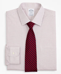 Brooks Brothers Men Stretch Regent Fitted Dress Shirt, Non-Iron Poplin Ainsley Collar Small Grid Check