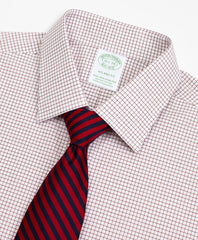 Brooks Brothers Men Stretch Milano Slim-Fit Dress Shirt, Non-Iron Poplin Ainsley Collar Small Grid Check