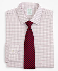Brooks Brothers Men Stretch Milano Slim-Fit Dress Shirt, Non-Iron Poplin Ainsley Collar Small Grid Check