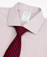 Brooks Brothers Men Stretch Milano Slim-Fit Dress Shirt, Non-Iron Poplin English Collar Small Grid Check