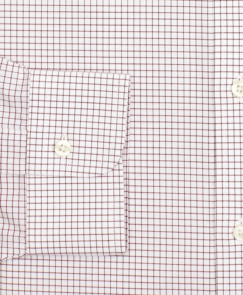 Brooks Brothers Men Stretch Milano Slim-Fit Dress Shirt, Non-Iron Poplin English Collar Small Grid Check