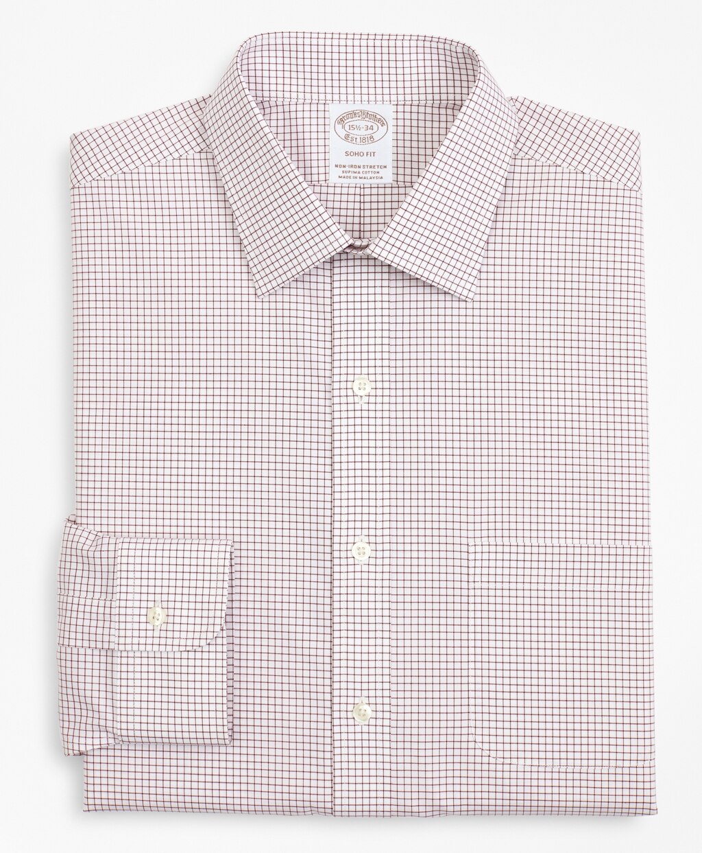 Brooks Brothers Men Stretch Soho Extra-Slim-Fit Dress Shirt, Non-Iron Poplin Ainsley Collar Small Grid Check