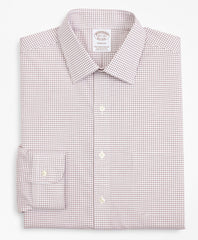 Brooks Brothers Men Stretch Soho Extra-Slim-Fit Dress Shirt, Non-Iron Poplin Ainsley Collar Small Grid Check