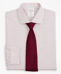 Brooks Brothers Men Stretch Soho Extra-Slim-Fit Dress Shirt, Non-Iron Poplin English Collar Small Grid Check