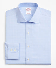 Brooks Brothers Men Stretch Madison Classic-Fit Dress Shirt, Non-Iron Royal Oxford English Collar Glen Plaid