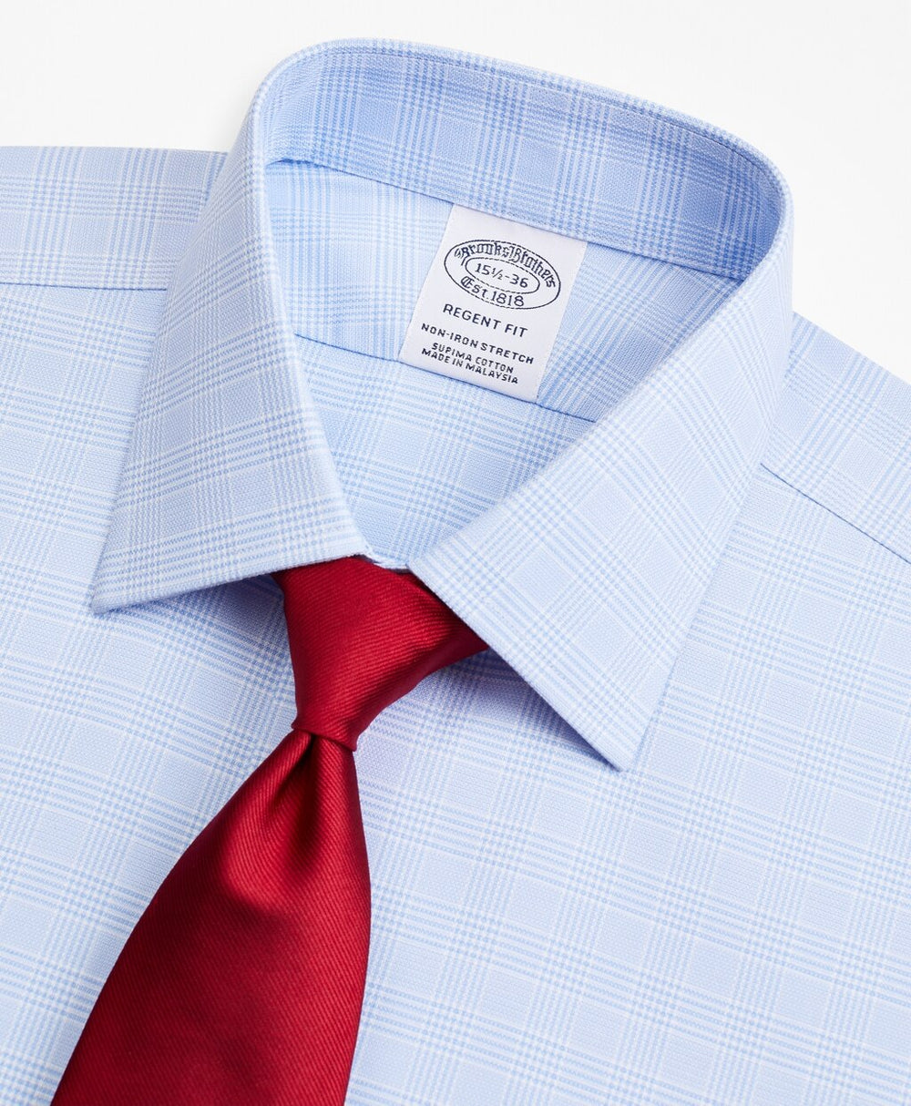 Brooks Brothers Men Stretch Regent Fitted Dress Shirt, Non-Iron Royal Oxford Ainsley Collar Glen Plaid