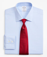 Brooks Brothers Men Stretch Regent Fitted Dress Shirt, Non-Iron Royal Oxford Ainsley Collar Glen Plaid