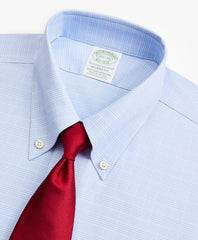 Brooks Brothers Men Stretch Milano Slim-Fit Dress Shirt, Non-Iron Royal Oxford Button-Down Collar Glen Plaid