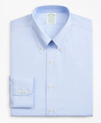 Brooks Brothers Men Stretch Milano Slim-Fit Dress Shirt, Non-Iron Royal Oxford Button-Down Collar Glen Plaid