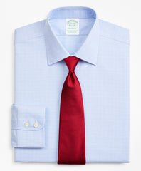 Brooks Brothers Men Stretch Milano Slim-Fit Dress Shirt, Non-Iron Royal Oxford Ainsley Collar Glen Plaid
