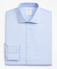 Brooks Brothers Men Stretch Milano Slim-Fit Dress Shirt, Non-Iron Royal Oxford English Collar Glen Plaid