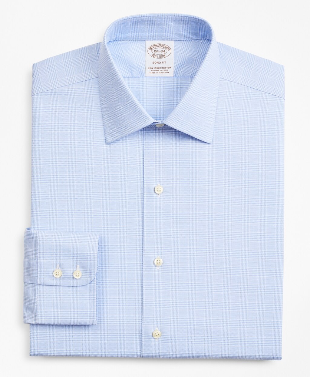 Brooks Brothers Men Stretch Soho Extra-Slim-Fit Dress Shirt, Non-Iron Royal Oxford Ainsley Collar Glen Plaid