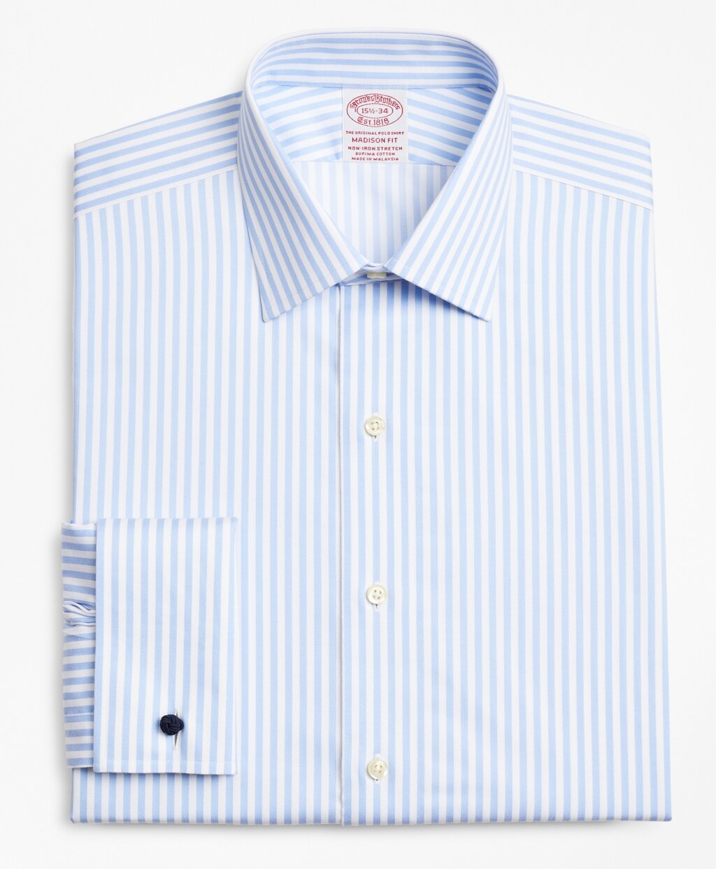 Brooks Brothers Men Stretch Madison Classic-Fit Dress Shirt, Non-Iron Twill Ainsley Collar French Cuff  Bold Stripe
