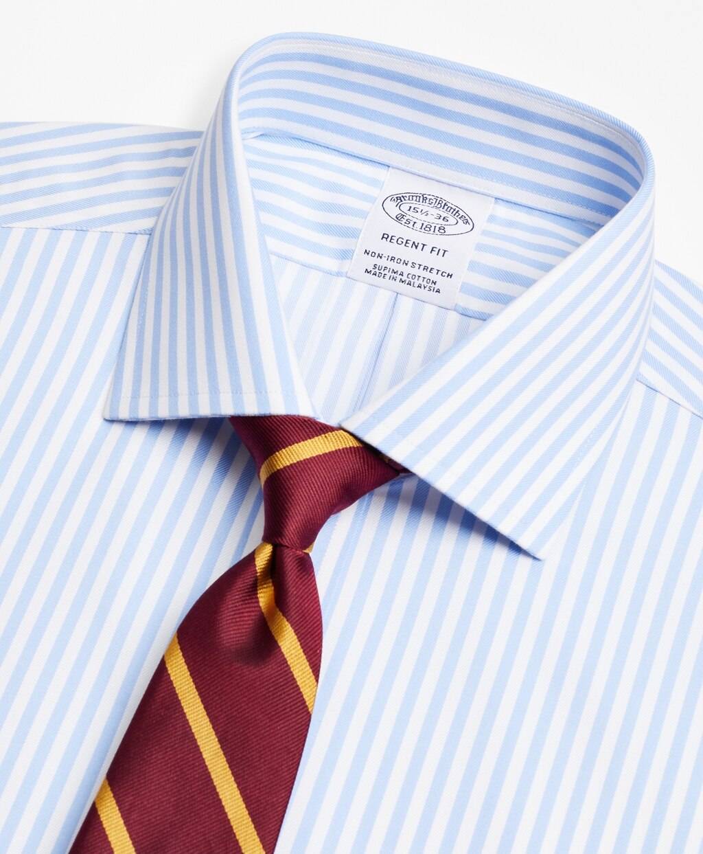 Brooks Brothers Men Stretch Regent Fitted Dress Shirt, Non-Iron Twill English Collar Bold Stripe