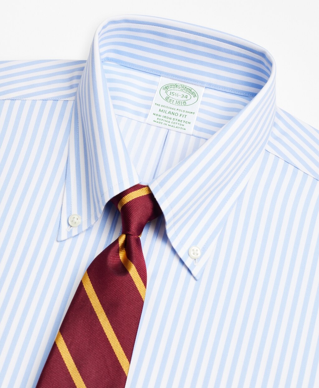 Brooks Brothers Men Stretch Milano Slim-Fit Dress Shirt, Non-Iron Twill Button-Down Collar Bold Stripe