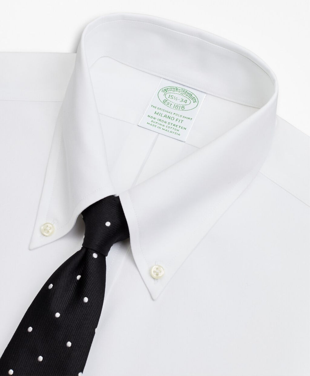 Brooks Brothers Men Stretch Milano Slim-Fit Dress Shirt, Non-Iron Poplin Button-Down Collar