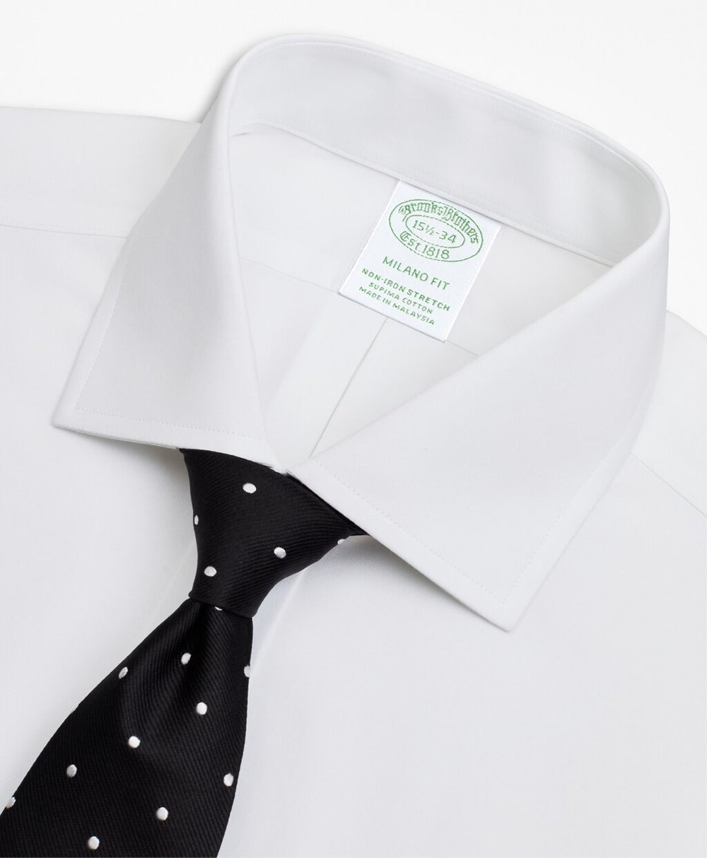Brooks Brothers Men Stretch Milano Slim-Fit Dress Shirt, Non-Iron Poplin English Collar