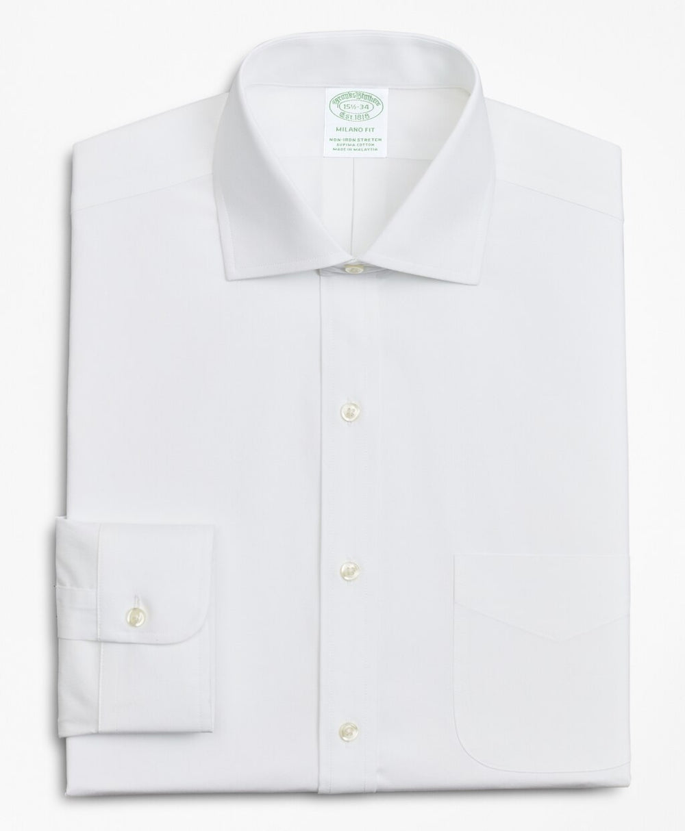 Brooks Brothers Men Stretch Milano Slim-Fit Dress Shirt, Non-Iron Poplin English Collar