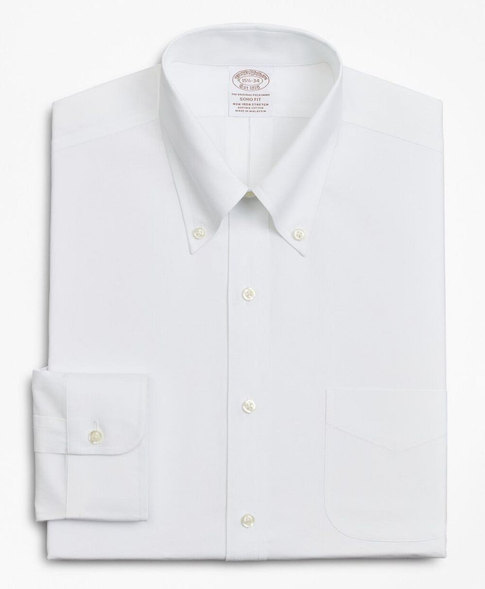 Brooks Brothers Men Stretch Soho Extra-Slim-Fit Dress Shirt, Non-Iron Poplin Button-Down Collar