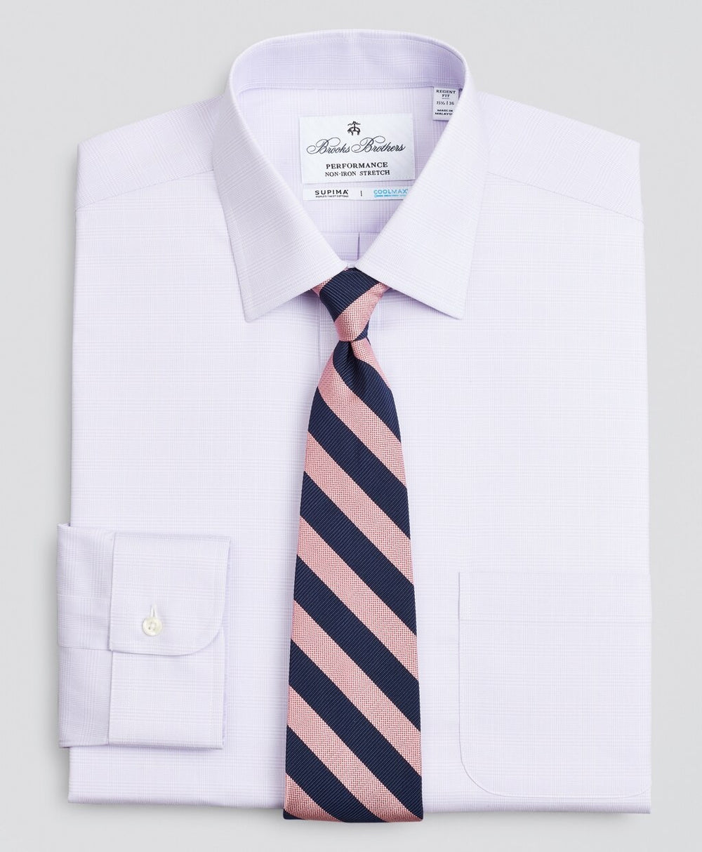 Brooks Brothers Men Regent Fitted Dress Shirt, Performance Non-Iron with COOLMAX®, Ainsley Collar Twill Check