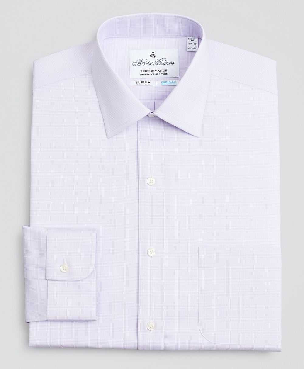 Brooks Brothers Men Regent Fitted Dress Shirt, Performance Non-Iron with COOLMAX®, Ainsley Collar Twill Check