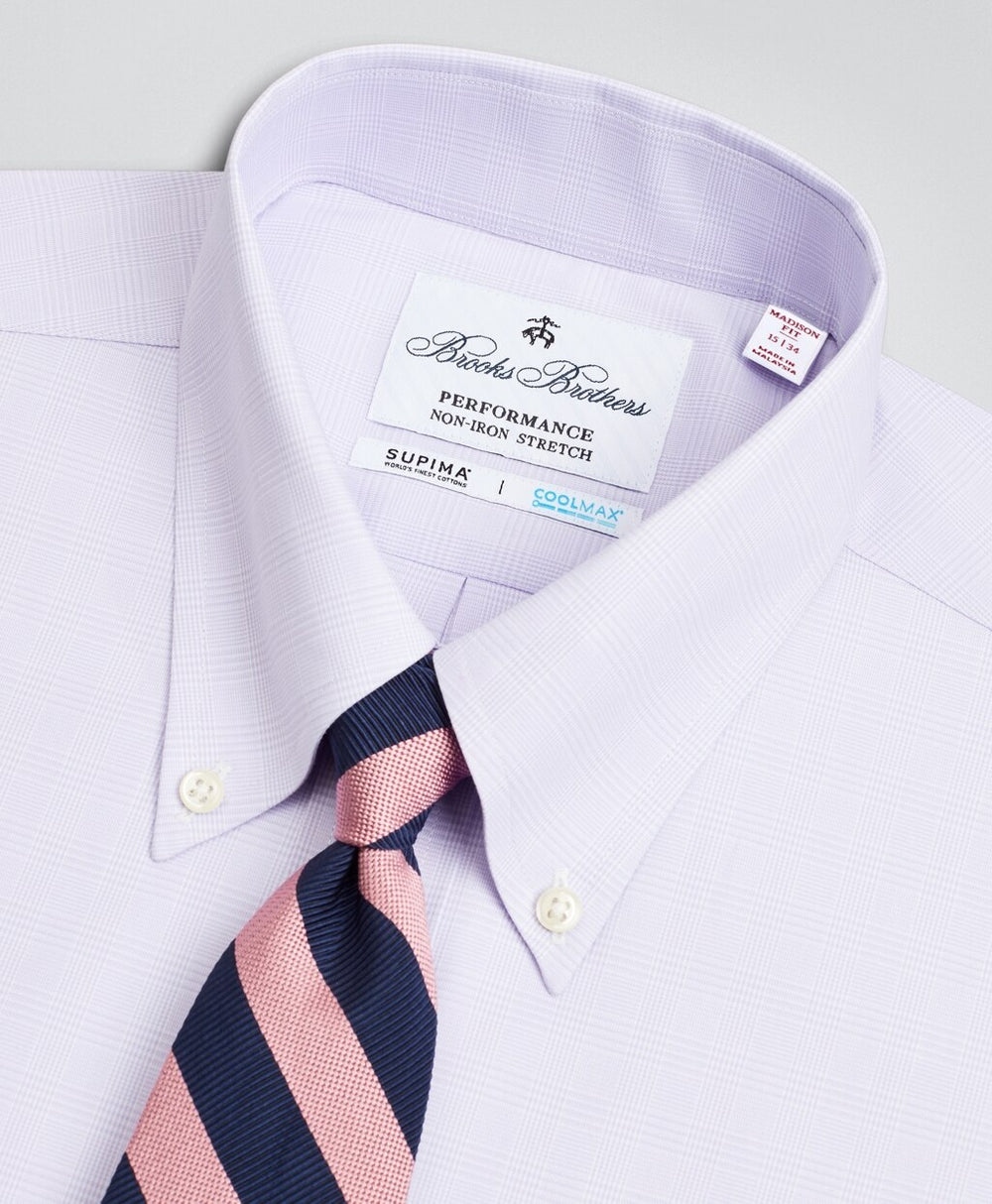 Brooks Brothers Men Madison Classic-Fit Dress Shirt, Performance Non-Iron with COOLMAX®, Button-Down Collar Twill Check