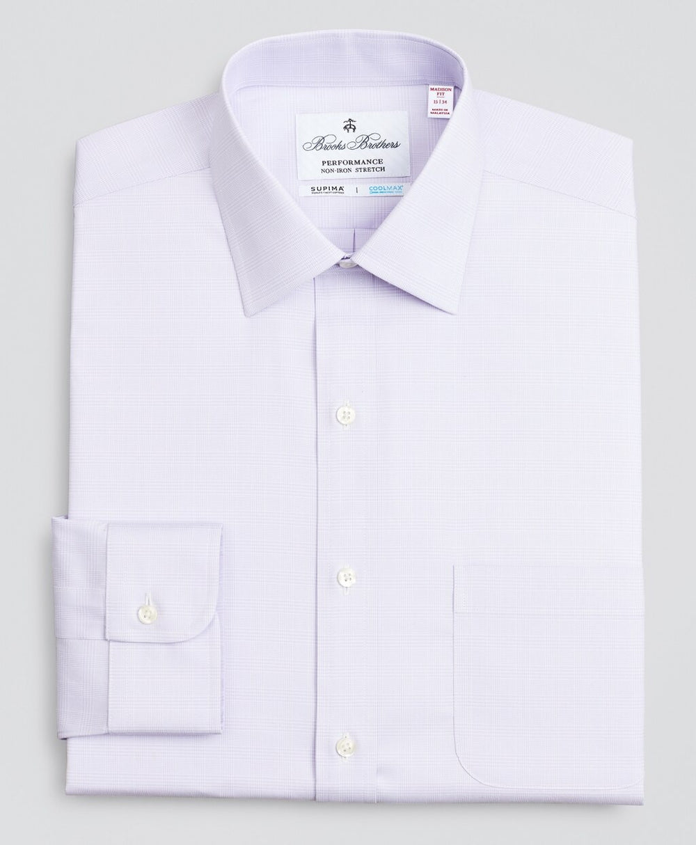 Brooks Brothers Men Madison Classic-Fit Dress Shirt, Performance Non-Iron with COOLMAX®, Ainsley Collar Twill  Check
