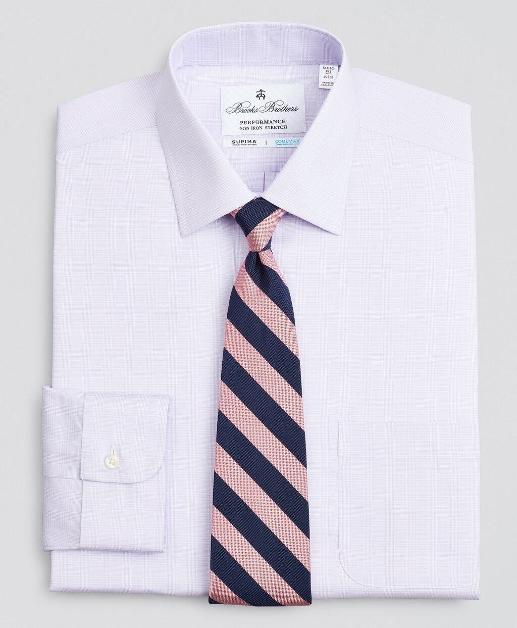 Brooks Brothers Men Soho Extra-Slim Fit Dress Shirt, Performance Non-Iron with COOLMAX®, Ainsley Collar Twill Check