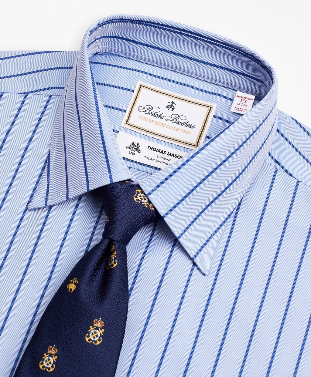 Brooks Brothers Men Luxury Collection Madison Classic-Fit Dress Shirt, Franklin Spread Collar Herringbone Stripe