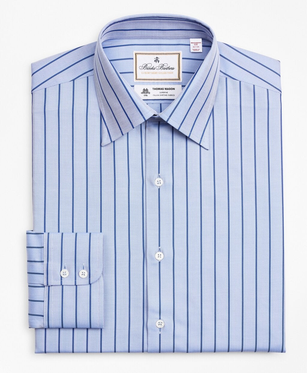 Brooks Brothers Men Luxury Collection Madison Classic-Fit Dress Shirt, Franklin Spread Collar Herringbone Stripe