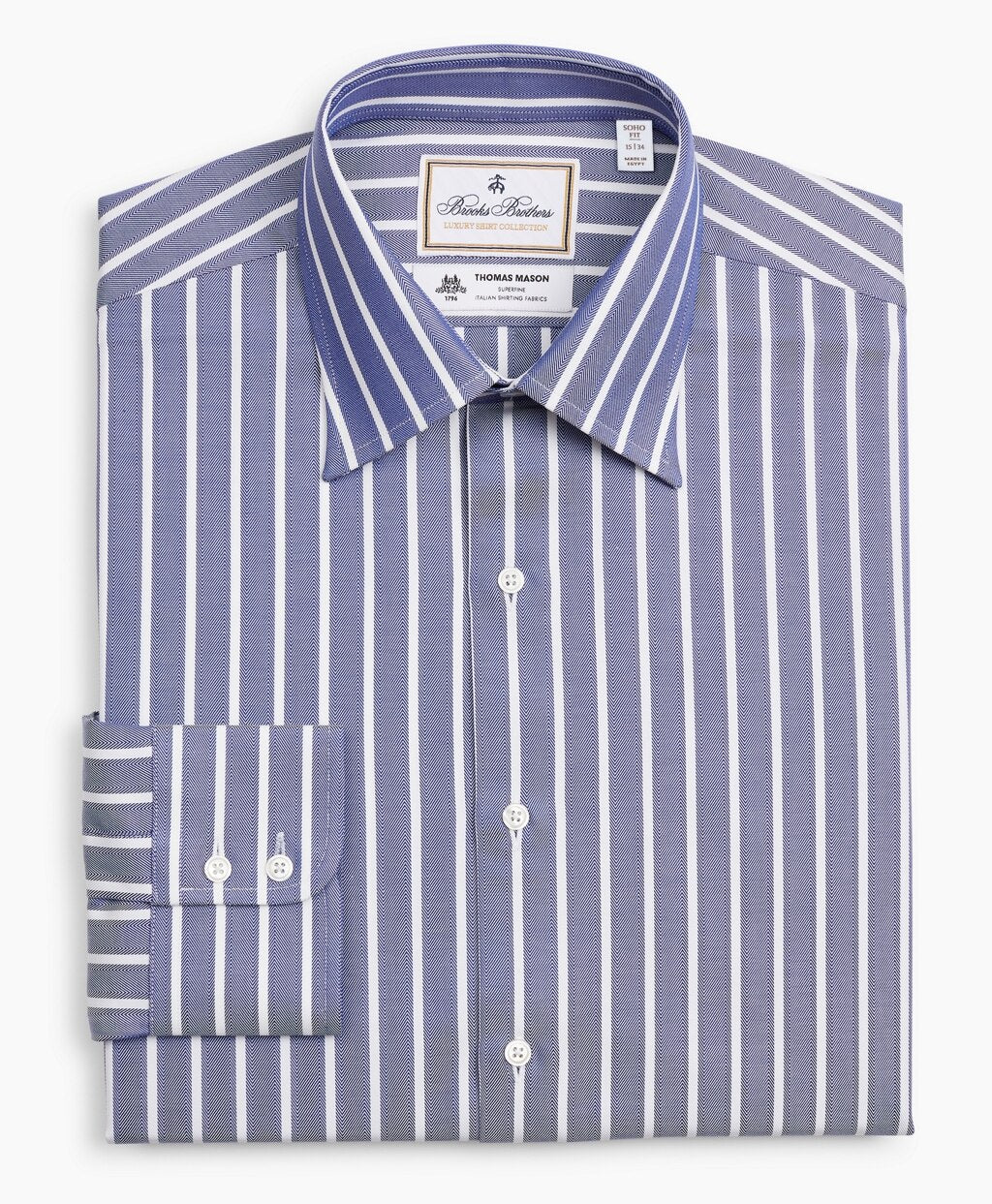 Brooks Brothers Men Luxury Collection Soho Extra-Slim-Fit Dress Shirt, Franklin Spread Collar Herringbone Wide Stripe