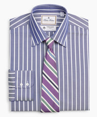 Brooks Brothers Men Luxury Collection Regent Fitted Dress Shirt, Franklin Spread Collar Herringbone Wide Stripe